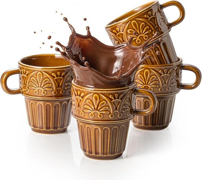 Ceramic Coffee Cups, Coffee Mugs Set of 4, 12 OZ Ceramic Mugs, Stackable Mug by LYEOBOH