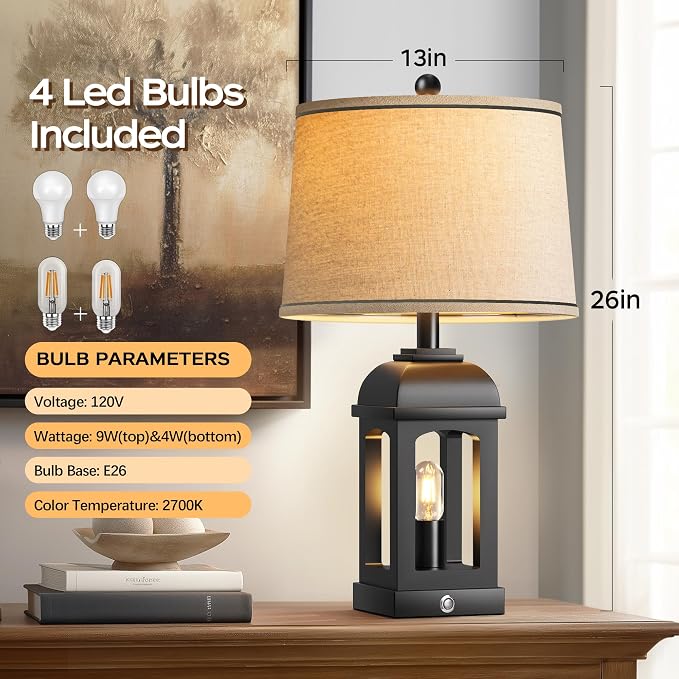QiMH Table Lamp for Living Room, Farmhouse Lamps Set of 2 - Image 5