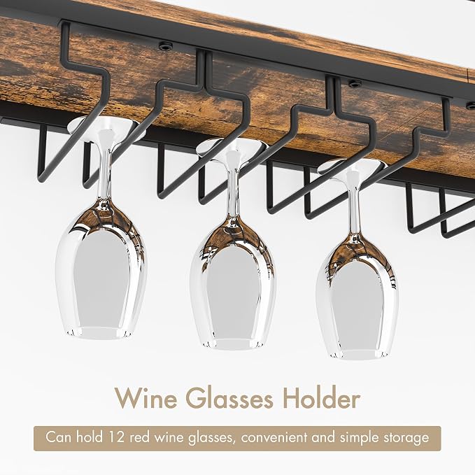 Wall Mounted Wine Rack with LED Light, 31.5" Bar Liquor Shelves with Glass - Image 7