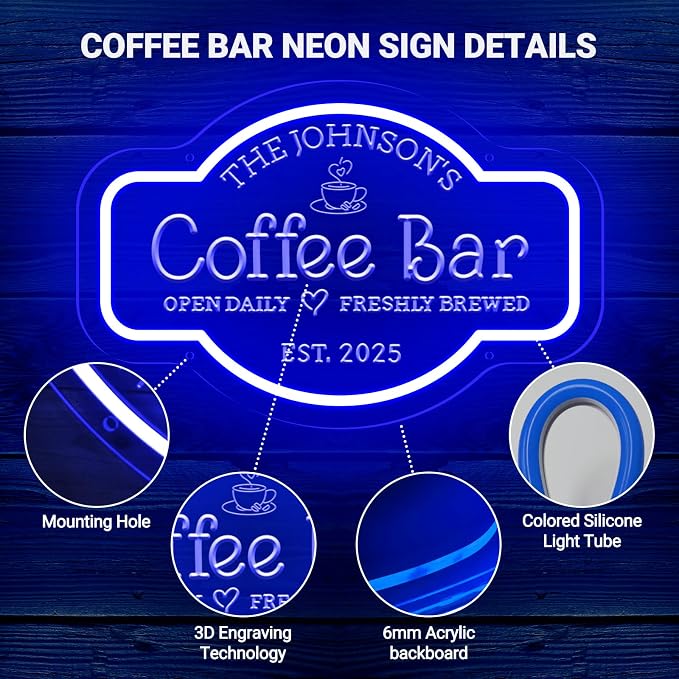 Large Personalized Coffee Bar Neon Sign, Dimmable Custom Coffee LED Neon Light - Image 7