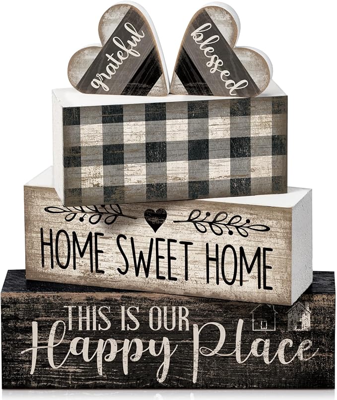 Moucuny 4 Pcs Farmhouse Kitchen Decor Black and White Farmhouse Tiered Tray by Moucuny