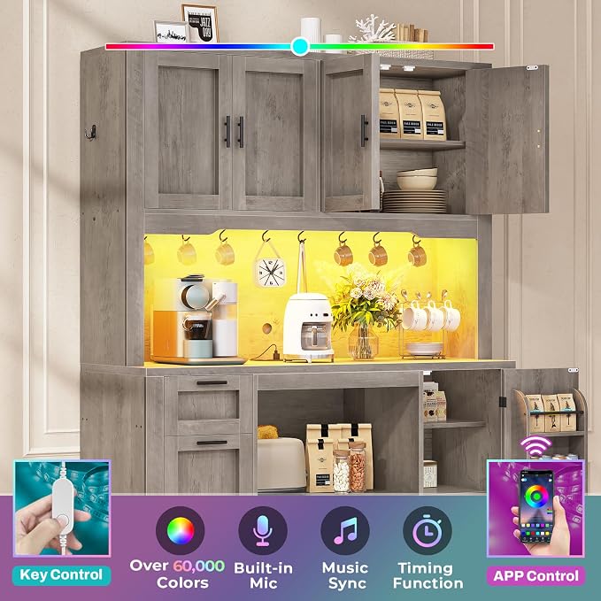 Itaar 71" Pantry Cabinet with Charging Station and LED Light, Kitchen Pantry - Image 8