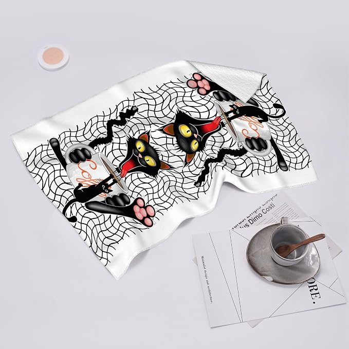 Coffee Cute Cat Kitchen Dish Towels Set of 2 Funny Hand Towels Soft Absorbent - Image 6