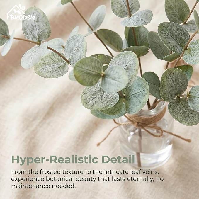 Artificial Eucalyptus Stems in Glass Vase - Image 4