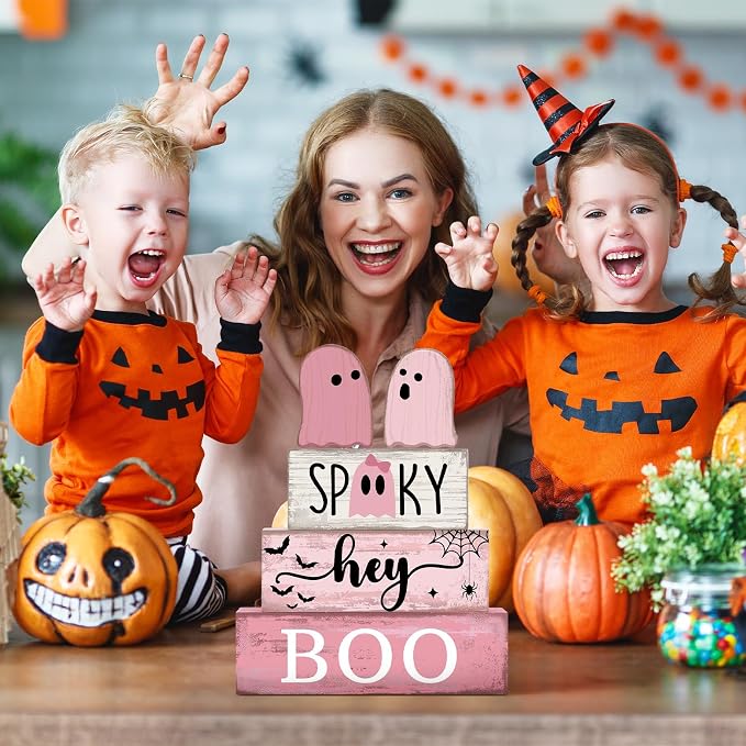 Lineshading 4 Pcs Pink Halloween Decor Ghost Table Decorations Halloween Tiered - Image 7