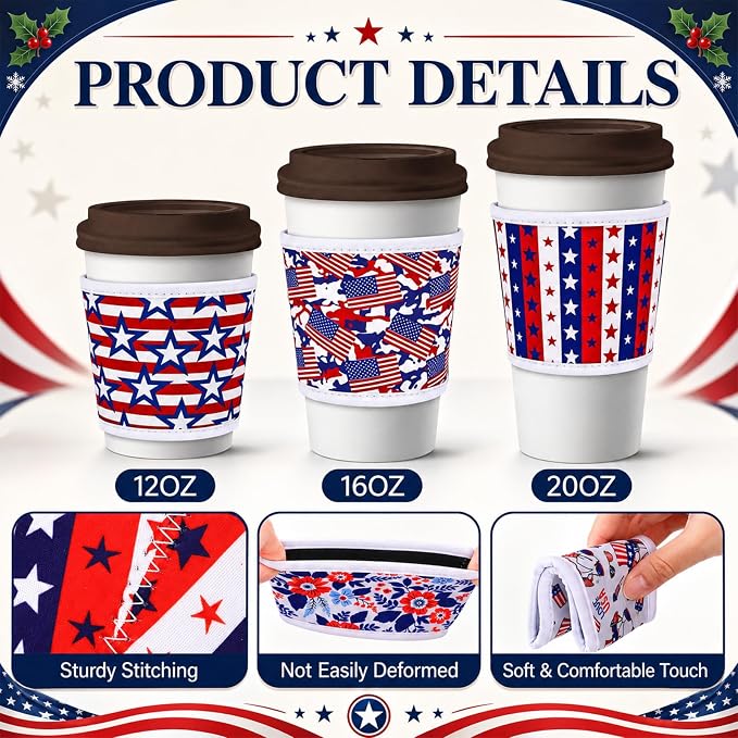 Potchen 16 Pack Reusable Iced Coffee Cup Sleeves Neoprene Insulated Drink Cup - Image 3