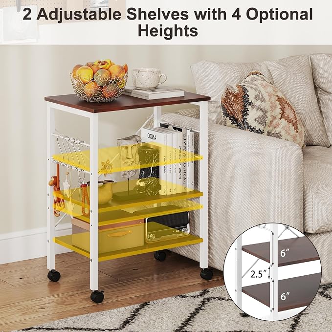 Giantex Kitchen Bakers Rack 3-Tier Microwave Cart on Wheels, Industrial Utility - Image 6