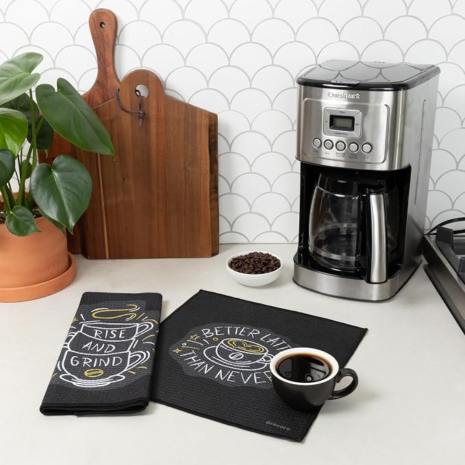 Microfiber Waffle Towels – Set of 2 “Rise & Grind” + “Better Latte Than Never” - Image 5