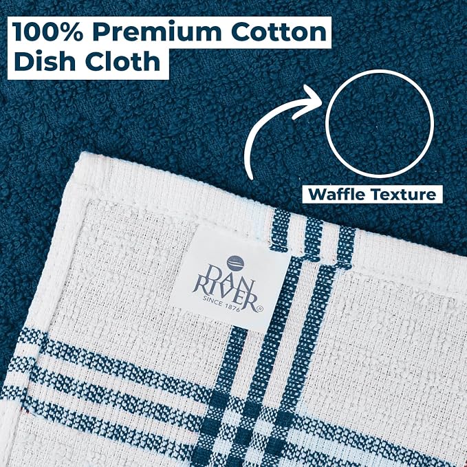 DAN RIVER Premium Dish Cloth 100% Cotton 12 X 12 Inches |Pack of 8|-Ultra Soft - Image 4