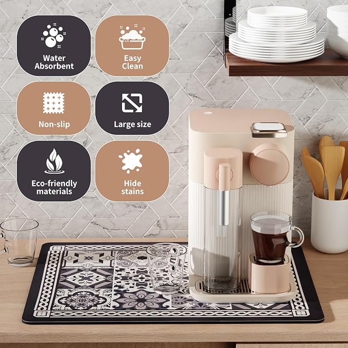 Coffee Mat, Boho Style Dish Drying Mat, Fast Water Absorption, Hide Stains - Image 2