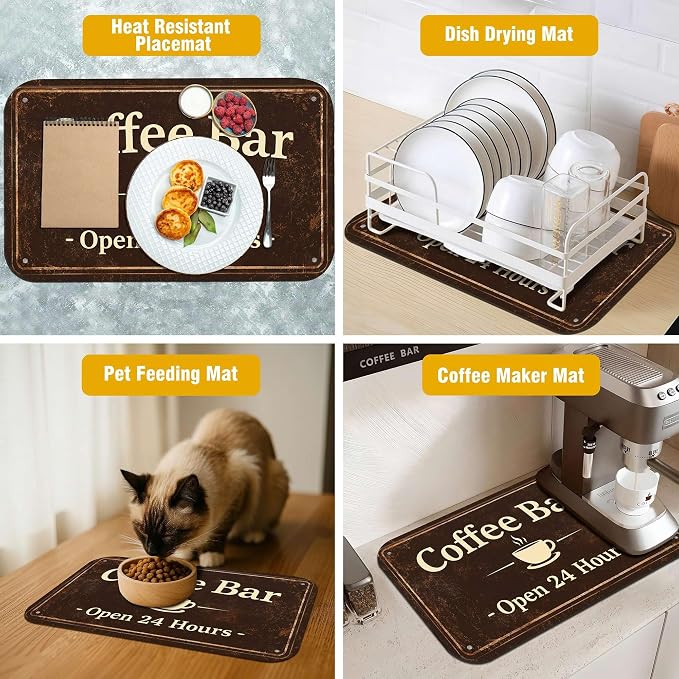 Vintage Coffee Bar Coffee Drying Mat 12" x 19", Absorbent Quick-Dry Mat - Image 4
