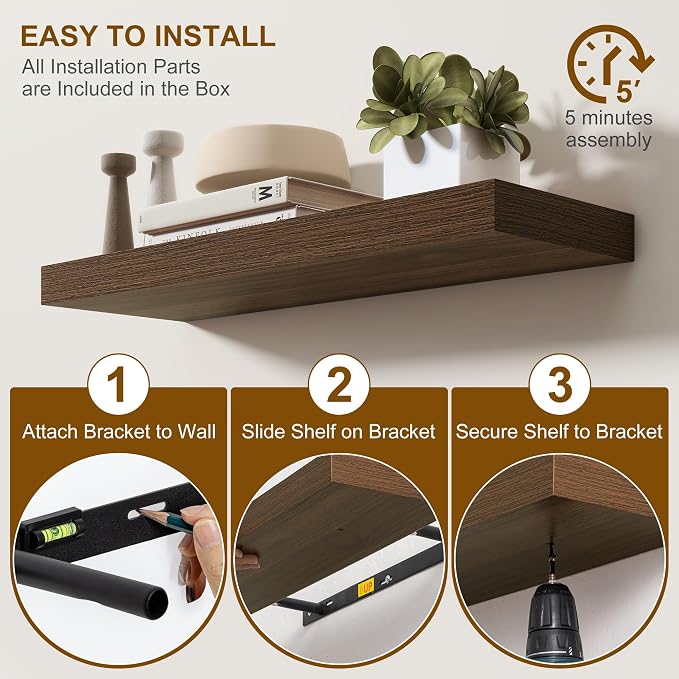 Fun Memories Floating Shelves for Wall, 20 Inch Floating Shelves Set of 2 - Image 6