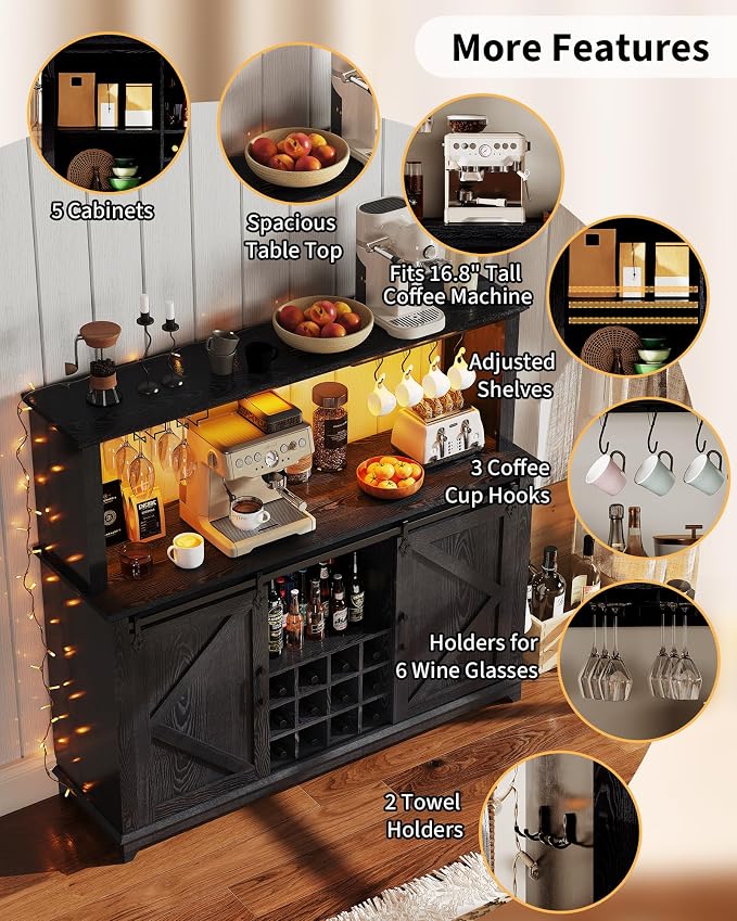Hetoy Farmhouse Coffee Bar Cabinet 55" Tall - Image 4
