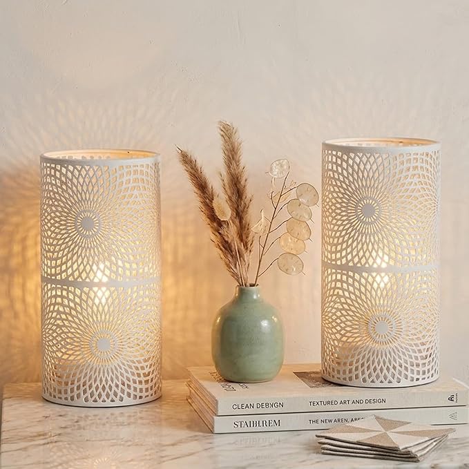 JHY DESIGN Set of 2 White Table Metal lamp Battery Powered Cordless Accent Light - Image 2
