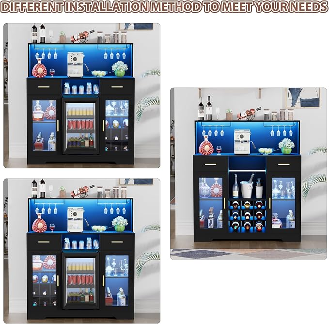 Mini Fridge Cabinet with Storage, Wine Bar Cabinets - Image 9