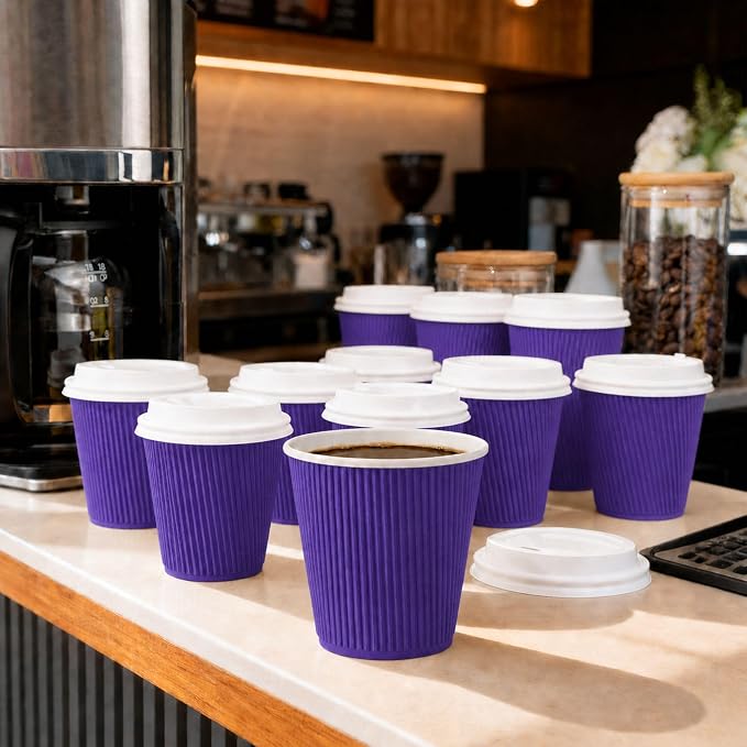 Restaurantware Ripple Wall Coffee Cups 25 Count 8 Ounce Insulated Royal Purple - Image 3