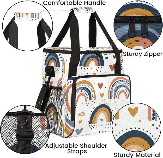 Boho Abstract Rainbow Coffee Maker Carring Bag, Large Insulated Storage - Image 6