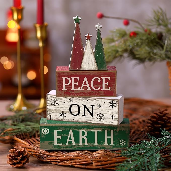 Lineshading 4 Pcs Christmas Table Decoration Wooden Christmas Tree Sign Winter - Image 2