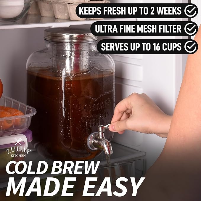 Zulay 1 Gallon/128oz Cold Brew Coffee Maker – Thick Glass Pitcher - Image 3