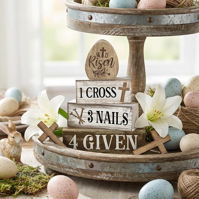 Lineshading 4 Pcs Easter Table Decoration Easter Gifts He Is Risen Tiered Tray - Image 5