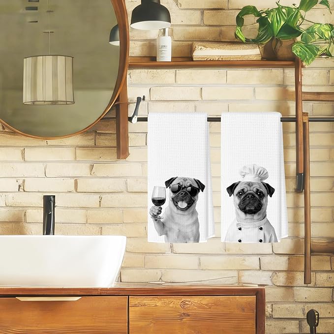 Funny Pug Kitchen Towels Set of 2, Dog Kitchen Bar Accessories, Dog Chef Gifts - Image 4