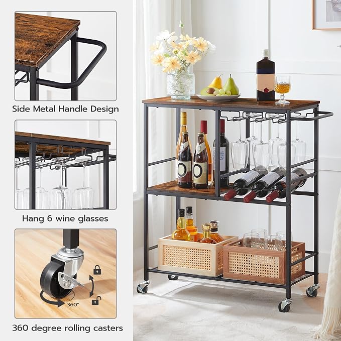 HOOBRO Bar Cart for The Home, 29.5 inches 3-Tier Serving Cart - Image 7