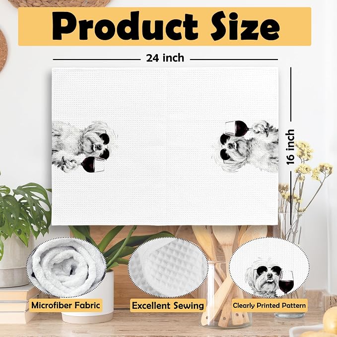 Funny Maltese Kitchen Towels Set of 2, Funny Dog Kitchen Accessories, Coffee - Image 6