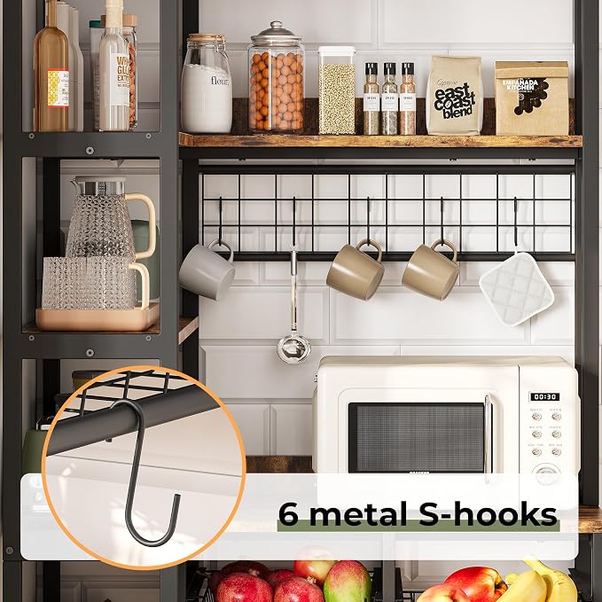 IRONCK Corner Bakers Rack with Power Outlet, Coffee Bar 6 Tier with Storage - Image 6