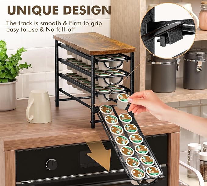HFHOME Coffee Pod Holder with Wooden Top, Compatible with K-Cups, 4-Tier Coffee - Image 6