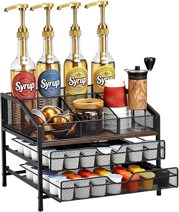 Coffee Bar Organizer, 3-Tier Coffee Station Organizer, Wood Coffee Syrup by Unknown