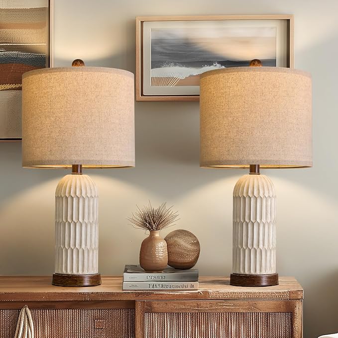 OYEARS 22.5" Bedside Table Lamps Set of 2, Farmhouse Table Lamp - Image 6