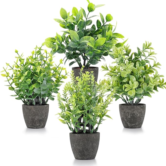 FAVOWREATH 4 Pack Fake Plants Ceramic Mini Artificial Greenery Potted Plants by FAVOWREATH