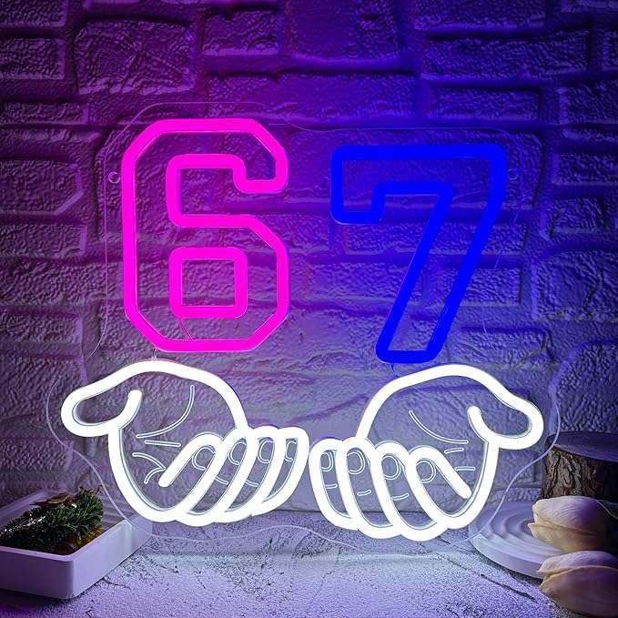 Six Seven Neon Sign, 67 Neon Light, Birthday Party LED Sign, by Unknown