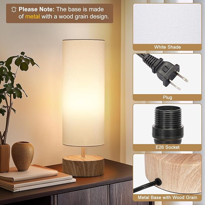Touch Table Lamp with Metal Base Covered with Wood Grain, 3 Way Dimmable - Image 6