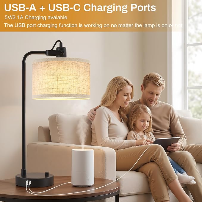 Black Table Lamp Set of 2 with USB A and C Ports, 180° Adjustable Stepless - Image 5