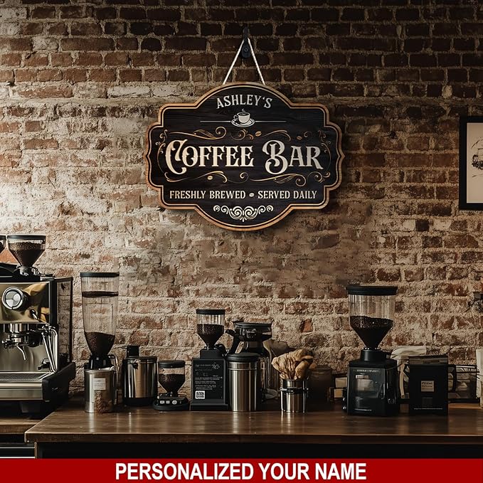 THUYPT Personalized Coffee Sign, Coffee Wooden Sign Plaque Wall Hanging Coffee - Image 3