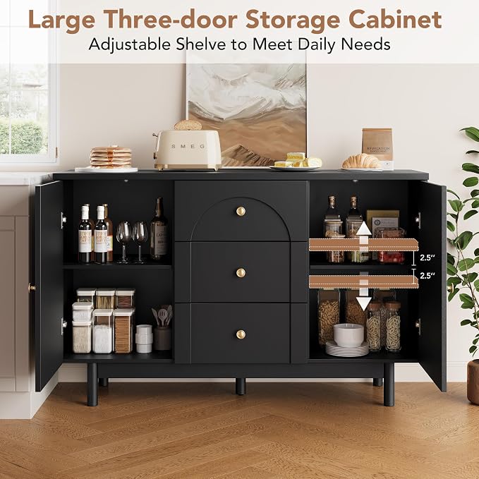 Buffet Cabinet with Drawers, Modern Coffee Bar Station Kitchen Table - Image 4
