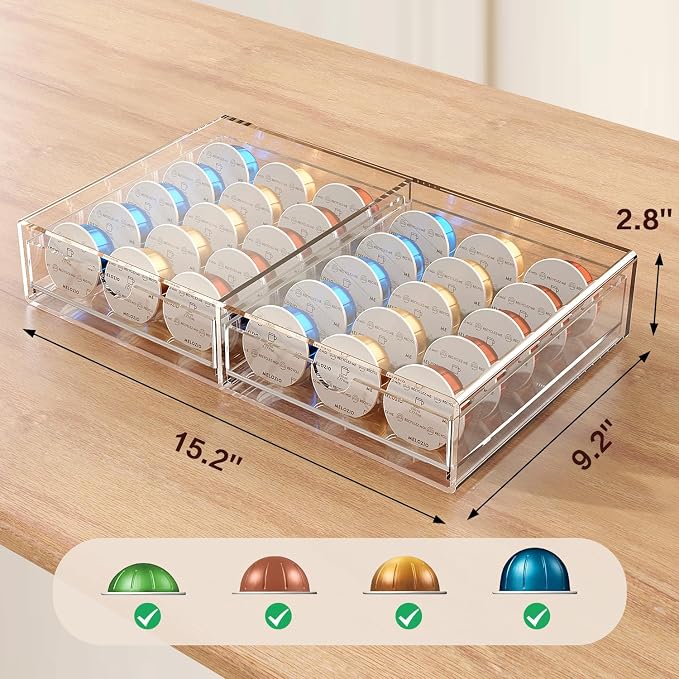 Compact Clear Acrylic Coffee Pods Drawer Organizer Compatible - Image 3