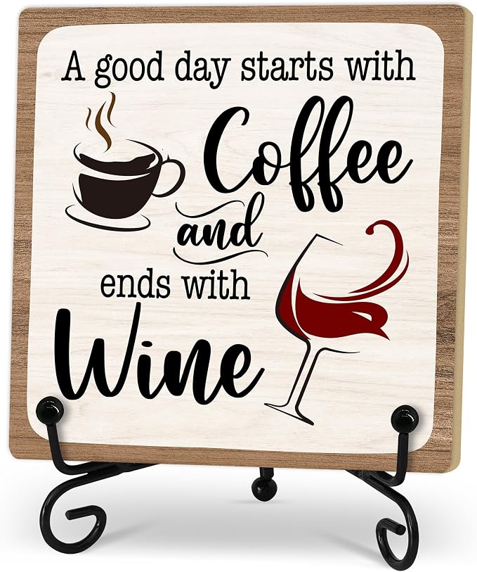 Coffee And Wine Desk Decor Sign, Rustic Wooden Sign by Zmyollo