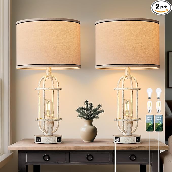 Reaketon 22.3" Farmhouse Table Lamps Set of 2, Vintage Lamps by Reaketon