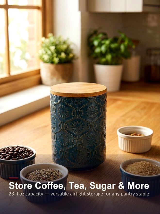TEATALK Embossed Ceramic Canister, Stylish Airtight Storage - Image 7