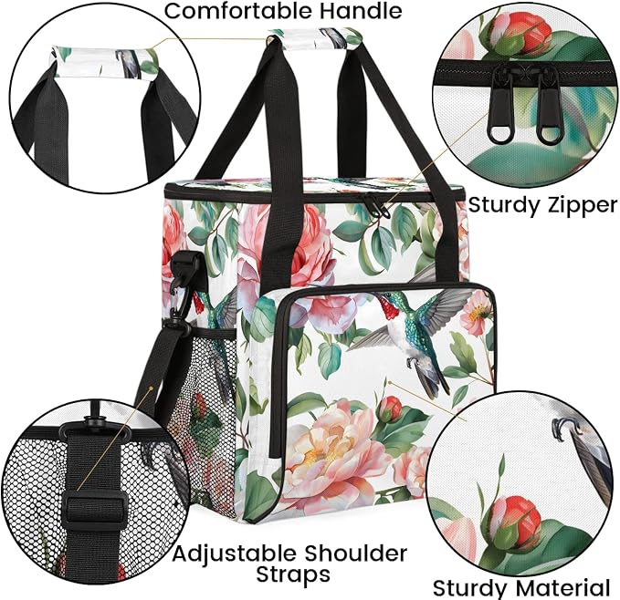 Hummingbird Floral Coffee Maker Carring Bag, Large Insulated Storage Organizer - Image 6