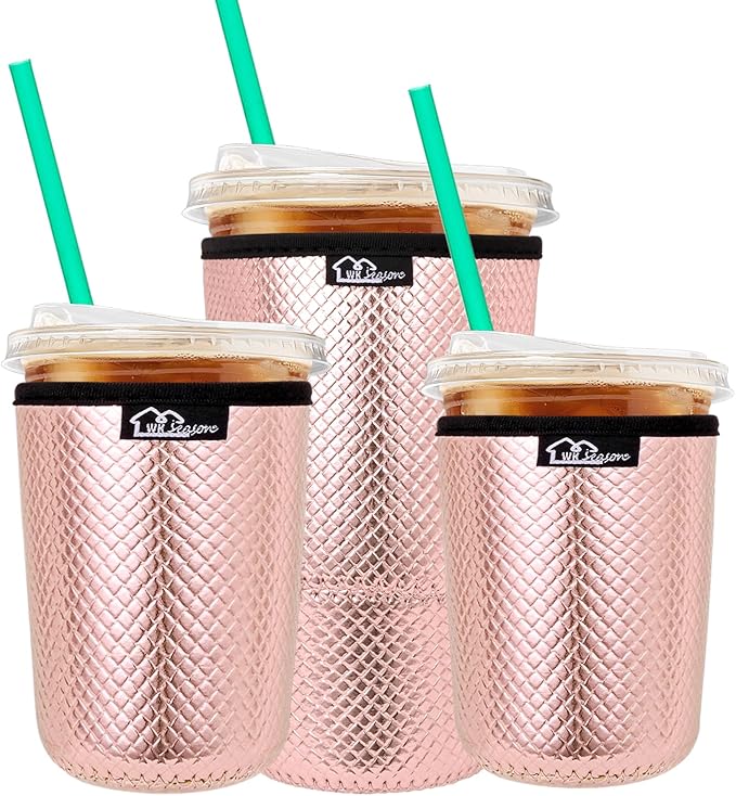WKIEASON Reusable Iced Coffee Sleeves 16-32OZ PU Leather Neoprene Coffee Cup by WKIEASON