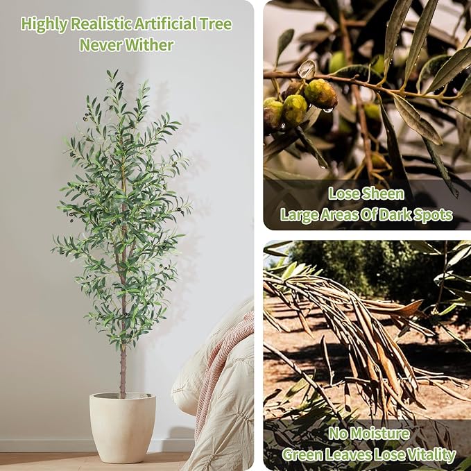 Artificial Olive Tree, 7FT Tall Faux Olive Trees 84in Outdoor Fake Potted Silk - Image 3