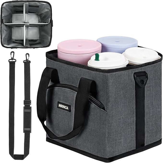 Reusable Drink Carrier with Handle – Insulated, Collapsible 4-Cup Beverage Bag by Unknown
