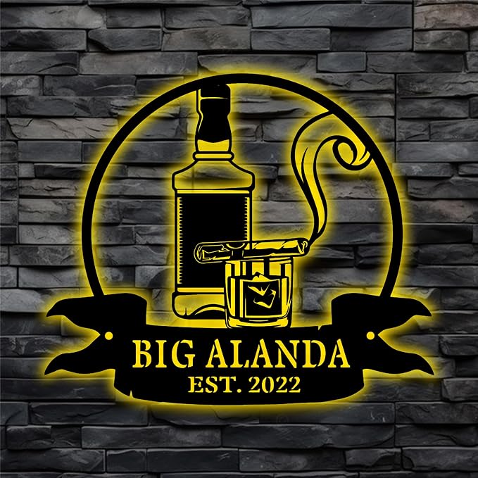 Personalized Led Lights Bourbon Cigar Metal Wall Art, Custom Bar Sign, Outside by HAQCO-Ourproductsaredesignedtogobeyondordinarydecorativeitemsprovidingacaptivatingvisualexperienceandelevatingtheoverallbeautyofyourroom