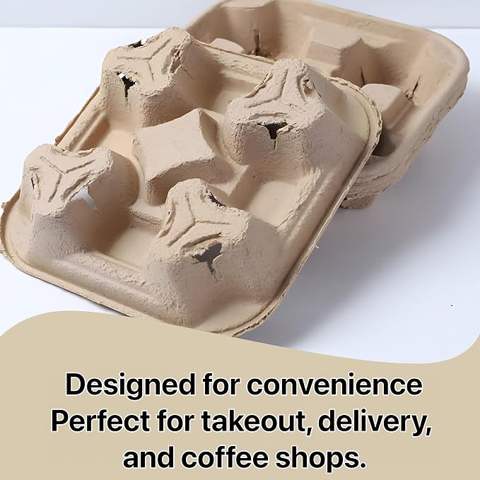 4-Compartment Drink Carrier, 8–32 oz No-Spill Biodegradable Eco-Friendly Tray - Image 3