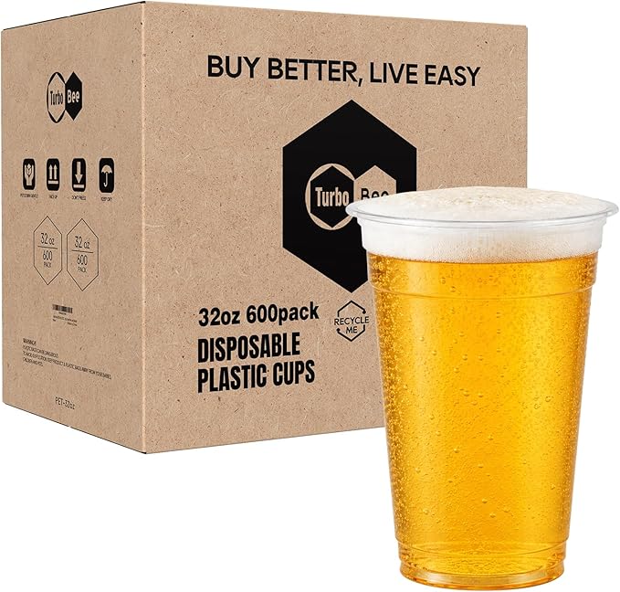 Turbo Bee Disposable Clear Plastic Cups, 32 OZ, 600 Sets | Bpa Free Large by TurboBee