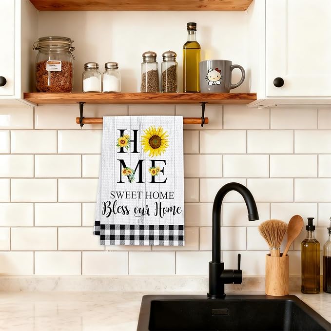 Daisy Floral Kitchen Towels, Home Sweet Home Dish Towels, Flower Rustic - Image 3