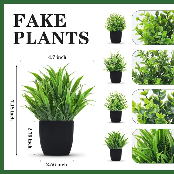 Der Rose 4 Packs Fake Plants Small Artificial Mini Faux Plants - Image 2